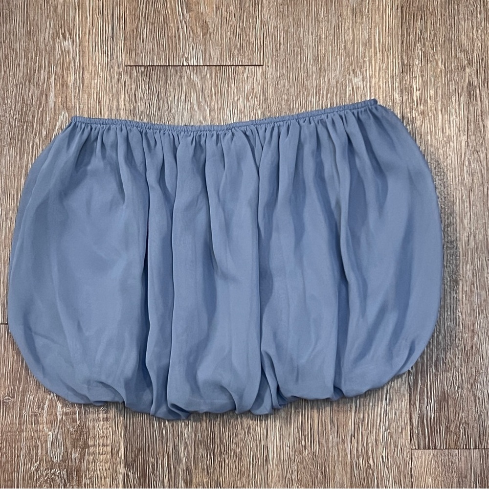 Express Bubble Mini Skirt Dusty Blue Elastic Waist Lined Balloon Hem | Size: M